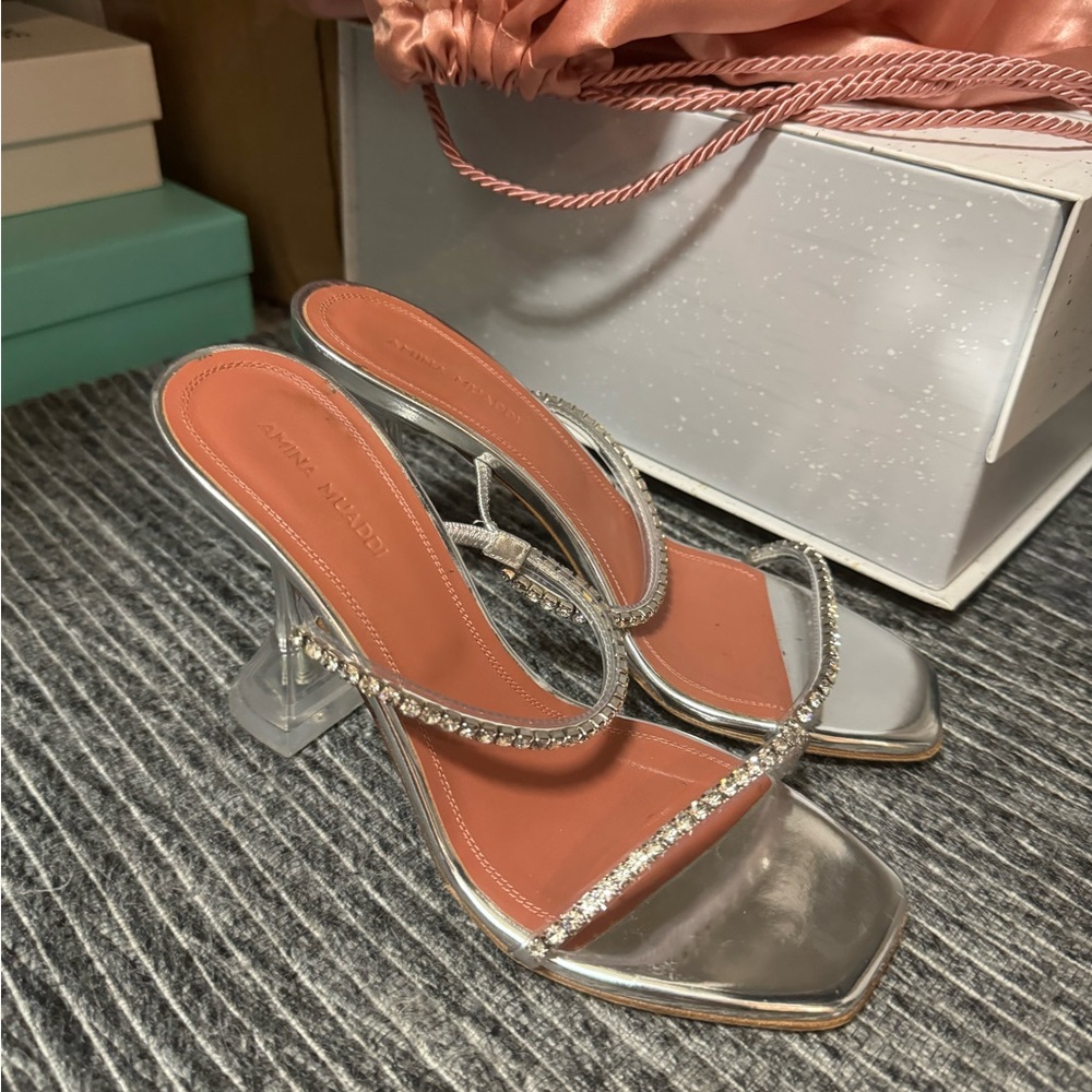 Amina Muaddi Silver Heels - Picture 7 of 12